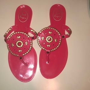jack rodgers jelly sandals in pink/gold size 9